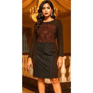 VTG Shannon McLean Fairy Floral Lace Sheath Dress Small Brown Academia Career